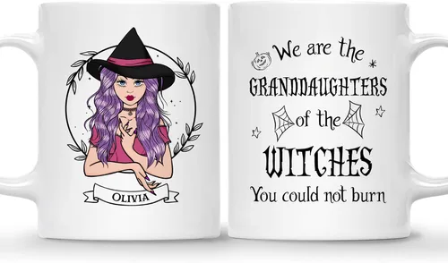Vista 10 de Gossby Taza de café de bruja personalizada, regalo personalizado de Halloween para mujeres, hermana, mejor amiga, mamá, abuela con diseño, nombre