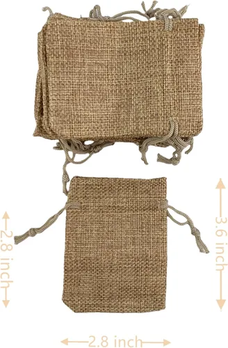 Vista 4 de Palmhomee Paquete de 20 bolsas de regalo de arpillera con cordón, bolsas de joyería de lino, bolsas de yute de boda para joyas y bolsas