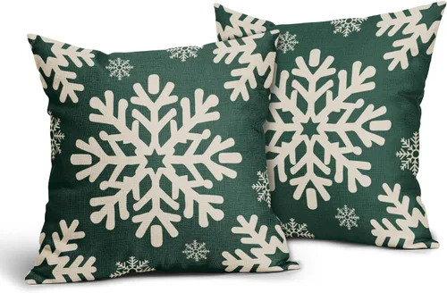 Vista 50 de Fundas de almohada decorativas de Navidad negras 40x40 cm con copos de nieve blancos de Navidad, juego de 2, temática rústica de invierno