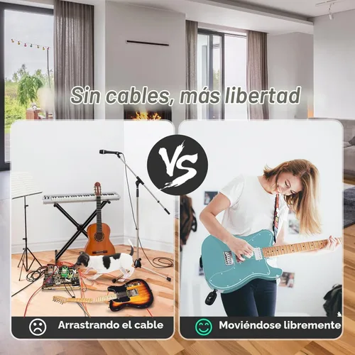 Vista 6 de Sistema de guitarra inalámbrico A8 UHF, 2 modos, batería recargable de litio, rango de 100 pies, Plug & Play para guitarra, bajo, violín, teclado
