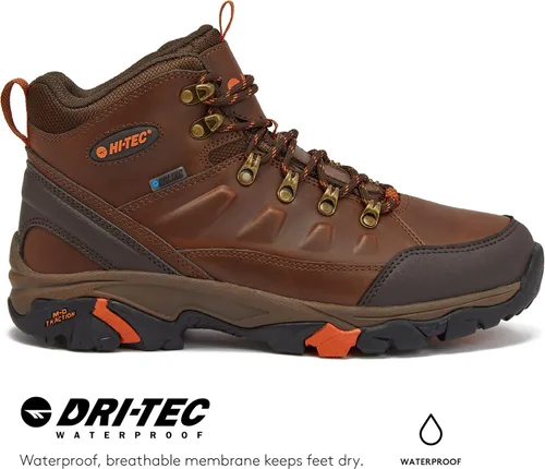 Vista 2 de HI-TEC Acadia WP - Botas de senderismo de cuero impermeables para hombre ligeras transpirables para mochileros y senderos