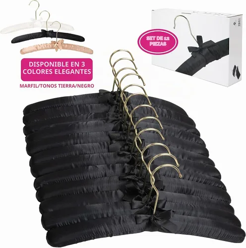 Vista 5 de Premium Padded Hangers for Women’s Clothing, Set of 12, Balck Negro