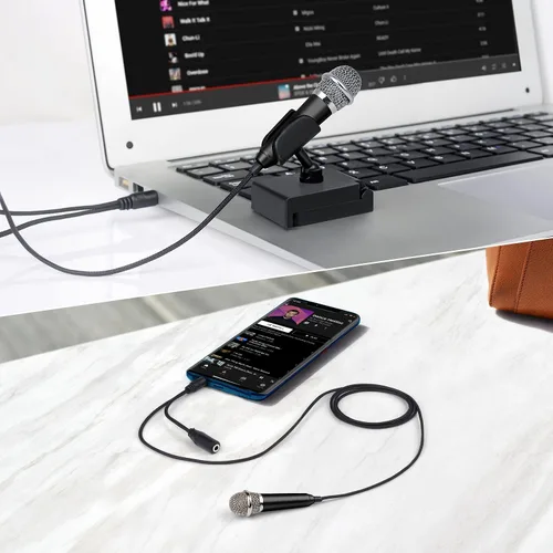 Vista 4 de Mini micrófono vocal/instrumento portátil para grabación de video de voz, canto, vlogging, podcasting, micrófono pequeño para iPhone, teléfono Negro