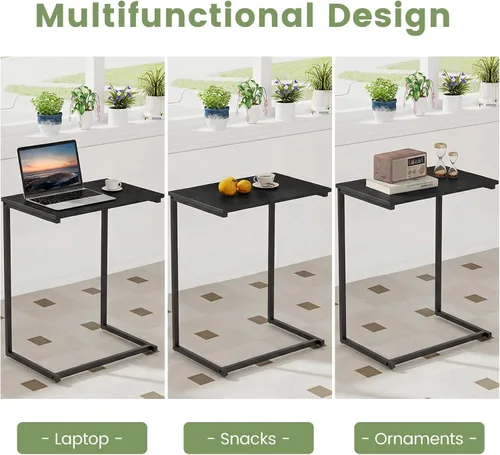 Vista 7 de Tangkula C-Shaped End Table, Vintage Accent Couch Table with Heavy-Duty Metal Frame for Coffee/Snacks/Laptop, 26.5" Side Table for Bed, Sofa