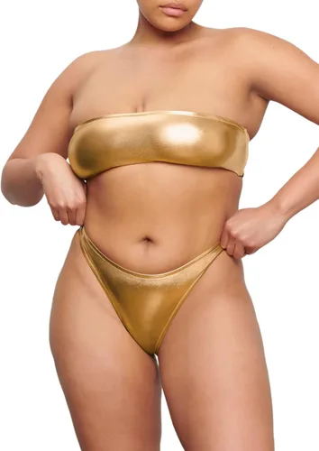 Vista 6 de Conjunto de traje de baño sexy para mujer, traje de baño sexy con parte superior de tubo metálico, traje de baño sin tirantes y tanga
