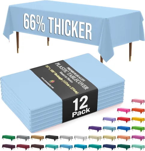 Vista 12 de Exquisite 66% Thicker Premium Plastic Table Cloth Rectangle Table Cover 0.5 Mil 6 Pack Aqua Table Cloth 54 Inch x 108 Inch Disposable Tablecloth
