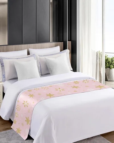 Vista 4 de Camino de cama de copo de nieve rosa rubor para cama de tamaño King, protector de colcha, bufanda de cama para pies y bufandas para dormitorio, sala