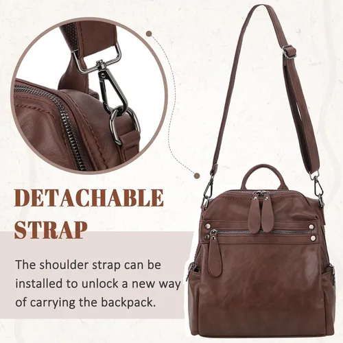 Vista 4 de VX - Bolso mochila de piel sintética para mujer, diseño convertible a la moda, 2 modos de uso