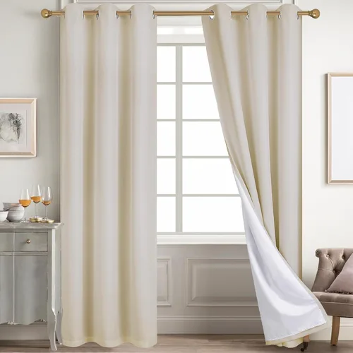 Vista 11 de Diraysid Cortinas 100% opacas de lino beige para dormitorio, con ojales, aislamiento térmico, cortinas de oscurecimiento de habitación