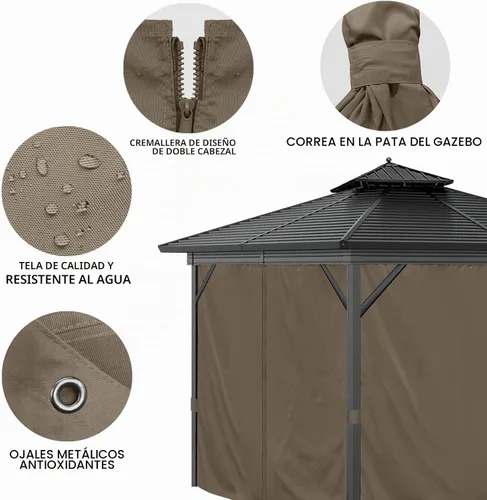 Vista 3 de Cortinas Gazebo de 10 x 10 pies para exteriores, impermeables, 4 paneles, cortinas de pared lateral, repuesto universal con cremallera para patio