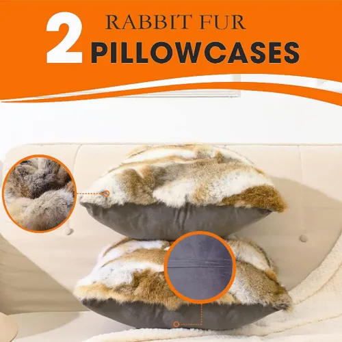 Vista 9 de Juego de 2 fundas de almohada decorativas de piel natural, 18 x 18