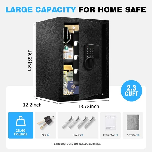 Vista 5 de Caja fuerte de 2.8 pies cúbicos para documentos del hogar, caja de seguridad digital electrónica de acero para oficina, dinero, joyas, objetos