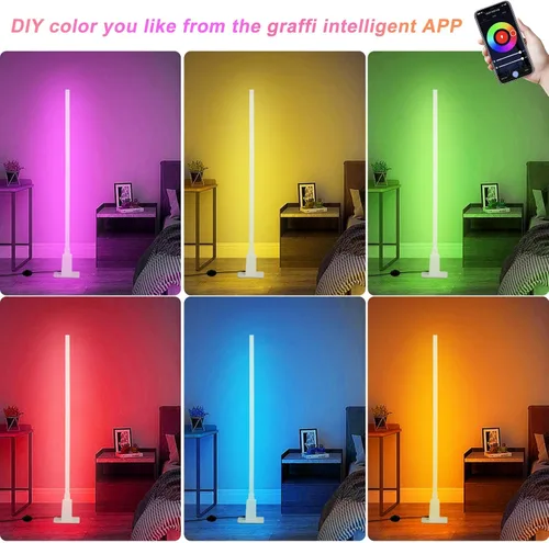 Vista 2 de Depuley Lámpara de pie inteligente RGB, lámpara de esquina WiFi que cambia de color compatible con Alexa Mood Light, control de aplicación