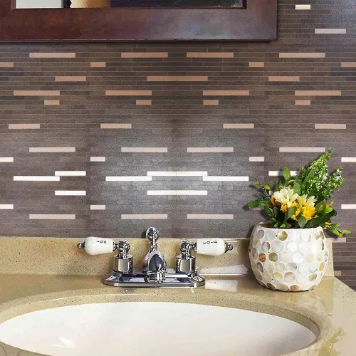 Vista 5 de 10 piezas de azulejos de piedra y textura de madera para salpicaduras, calcomanías de pared de metal de PVC, paneles de pared decorativos