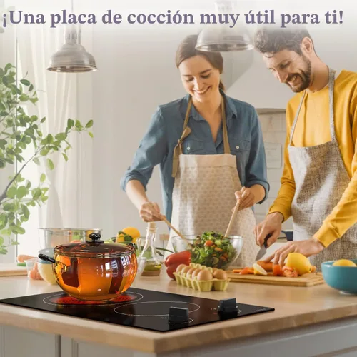 Vista 5 de NOXTON - Estufa eléctrica de 2 quemadores, encimera integrada de 12 pulgadas, placa de cocina de cerámica de 3000 W 220-240 V con control