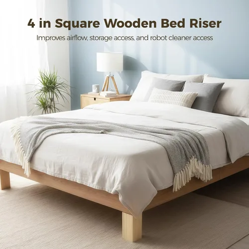 Vista 2 de 4 Pcs Bed Risers, 4 in Wooden Furniture Risers Blocks, Heavy-Duty Lifters for Couch Chair Cabinet Dresser, Bed Frame Risers for Added Height, Slot