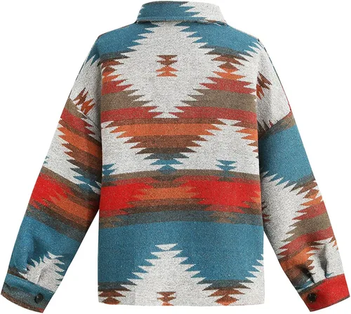 Vista 3 de VIEWON Chaqueta de manga larga con estampado azteca para mujer estilo occidental con botones ligera casual con solapa