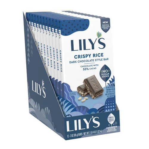 Vista 2 de LILY'S Arroz crujiente de chocolate negro estilo sin azúcar añadido, barras de dulces, 3 onzas (12 unidades)