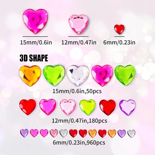 Vista 3 de MYDBUYSOME Calcomanías de corazón, 1190 unidades de gemas autoadhesivas rosas para el cabello, diamantes de imitación para la cara de las uñas