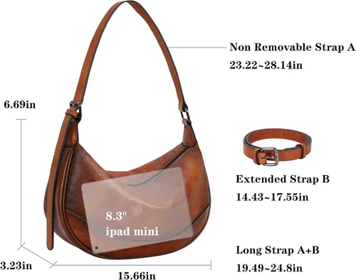 Vista 4 de HESHE Bolsos cruzados para mujer, bolsos de cuero de diseñador, bolso de hombro vintage, bolso Hobo Crescent