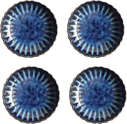 Vista 9 de Gaolinci Plato de cerámica con forma de flor de 3.5 pulgadas, mini condimento lateral, platos para servir aperitivos, juego de platillos pequeños