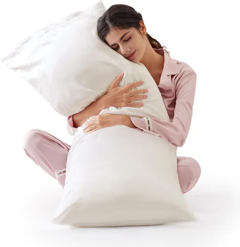 Vista 33 de Love's cabin Funda de almohada de satén para cabello y piel, similar a las fundas de almohada de seda, paquete de 2 fundas de almohada
