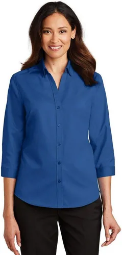 Vista 7 de Port Authority Camisa de sarga con botones SuperPro de manga 3/4 para mujer