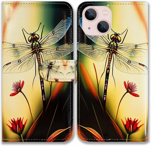 Vista 9 de Bcov - Funda para iPhone 13, funda tipo cartera de cuero verde con diseño de pájaro negro, funda con solapa y soporte con ranura para tarjetas