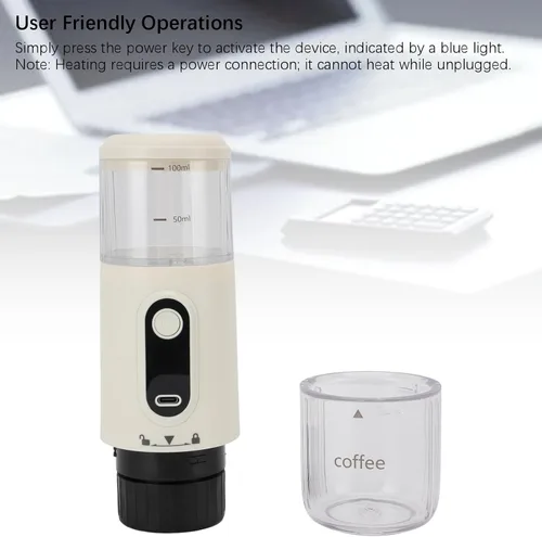 Vista 6 de Cafetera portátil, cafetera de café expreso, funciona manualmente, cafetera de cápsula de mano de 3.4 fl oz tipo C recargable para viajes al aire