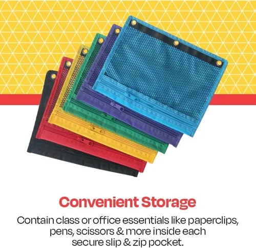 Vista 2 de School Smart Bolsas de malla con cremallera, 10 x 7-1/2 pulgadas, colores surtidos, paquete de 12