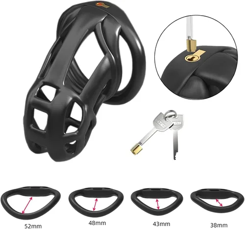 Vista 5 de Dispositivo de castidad masculina nueva jaula de castidad 3.0 dispositivo de castidad masculina con 4 anillos de resina para el pene, jaula