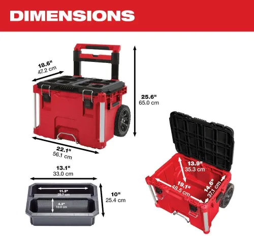 Vista 3 de Milwaukee Packout - Kit combinado de caja de herramientas de polímero resistente, cajas grandes, estándar y con ruedas