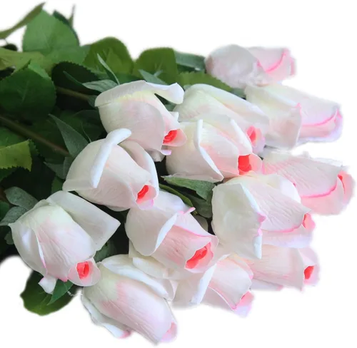 Vista 5 de 12 capullos de rosas artificiales de aspecto real, 22 pulgadas de tacto real, flor artificial de diseño realista con pétalos de tacto real, brote