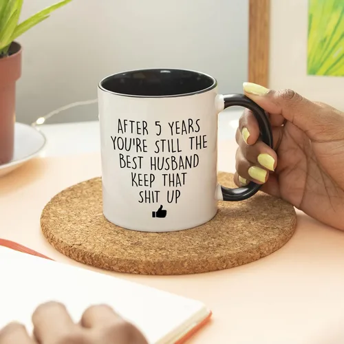Vista 5 de YouNique Designs Taza de café de aniversario de 5 años para él, 11 onzas, taza de aniversario de boda para marido, taza de café de cinco años