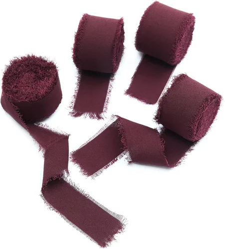 Vista 2 de 4 rollos de cinta de seda hecha a mano con flecos de 1.5 pulgadas x 5 yardas (4 rollos de 20 yardas) para invitaciones de boda, ramos de novia