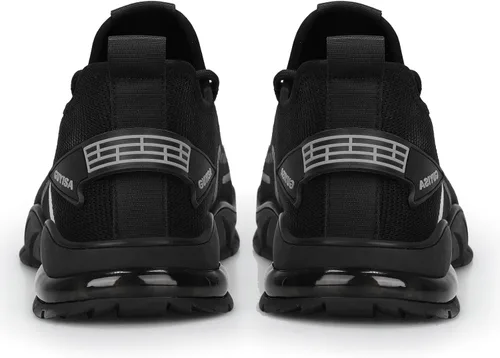 Vista 7 de GLANOUDUN Zapatos de punta de acero para hombre, zapatos de trabajo ligeros para hombres, zapatos de trabajo negros con punta de acero, zapatos