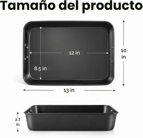 Vista 8 de HONGBAKE Sartén para lasaña antiadherente de 3 pulgadas de profundidad, sartén para hornear de 9x13, sartén rectangular para pastel de hoja, sartén