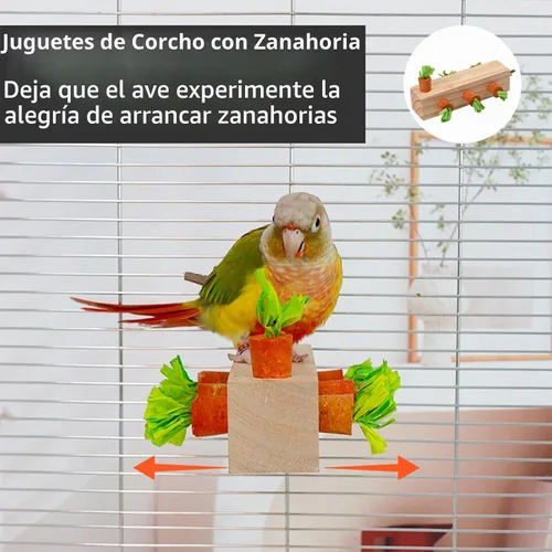 Vista 2 de Juguetes para pájaros, juguete masticable de corcho, bloque de madera, loro, juguetes de forraje, accesorios para conures, periquitos, cacatúas