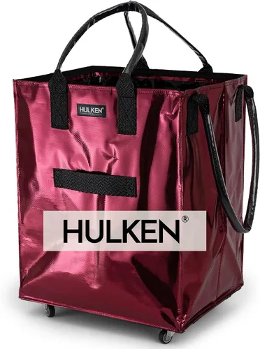 Vista 18 de HULKEN (Pequeño, Rojo Cósmico) Bolsa de comestibles reutilizable sobre ruedas, carrito de compras, bolsa con ruedas, cierre de cremallera, ligera