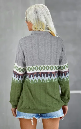 Vista 5 de Cestyle Sudadera de manga larga con cremallera de 14 para mujer, con cuello de retazos, de punto