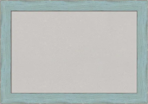 Vista 19 de Amanti Art Grey Cork Board for Wall, 14x20 Vision Board with Blue Wood Frame, Small Corkboard Office Decor for Home Organization, Country Rustic