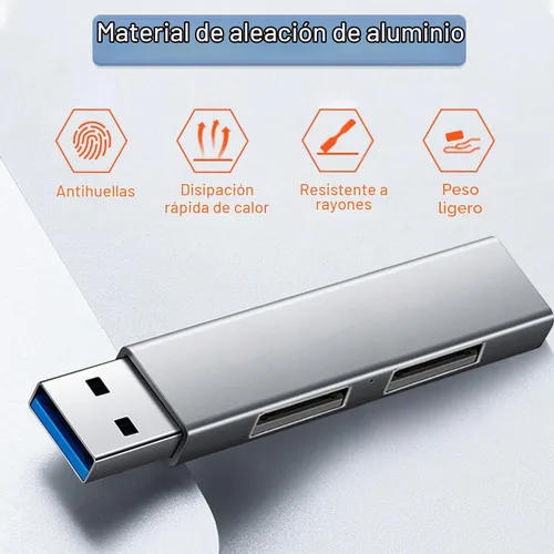 Vista 2 de Concentrador USB 3.0, concentrador USB de aluminio de 3 puertos USB Splitter USB expansor USB para laptop, Xbox, unidad flash, disco duro, consola