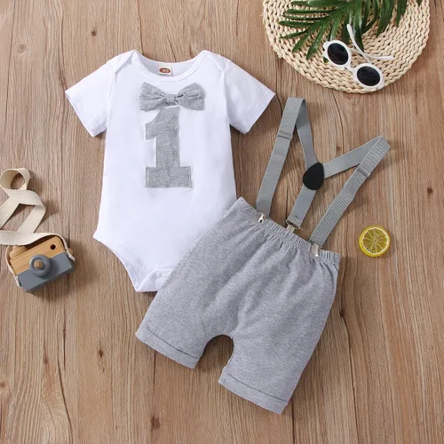 Vista 4 de vivifayee Conjunto de pantalones y tirantes para bebé niño de un primer cumpleaños