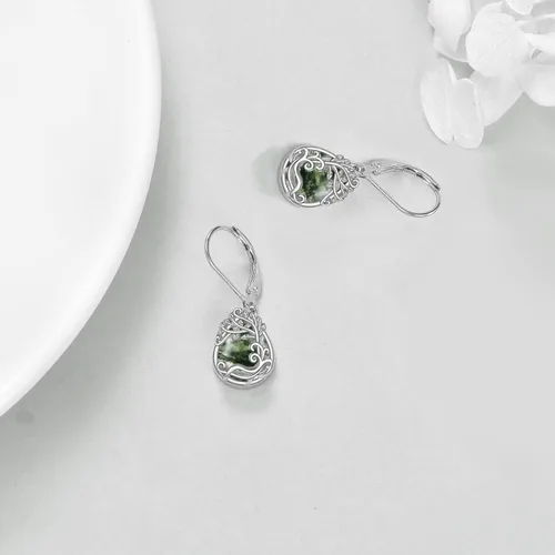 Vista 93 de Aretes colgantes con forma de lágrima de filigrana de piedra lunar de plata de ley 925 con cierre de palanca para mujer, regalos de joyería