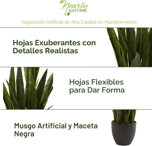 Vista 3 de Nearly Natural, Green 4855 35 pulgadas. Sansevieria con maceta negra