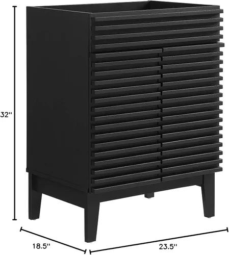 Vista 3 de Modway Gabinete de tocador de baño Render en negro - Lavabo no incluido
