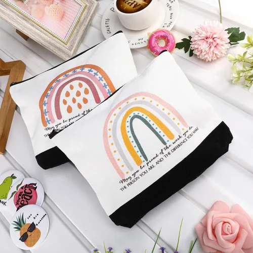 Vista 5 de 20 bolsas de cosméticos bohemias, inspiradoras, con texto en inglés "May You Be Proud", bolsa de regalo motivacional, bolsa de cosméticos de lona