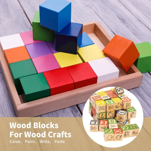 Vista 6 de Paquete de 50 cubos de madera de 2 pulgadas para manualidades, bloques de madera sin terminar, cubos de madera cuadrada maciza para pintura