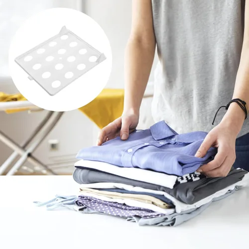 Vista 4 de Juego de 10 organizadores de camisetas blancas apilables para almacenamiento de ropa, organizador de camisas para estantes y armario, apilador