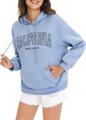 Vista 2 de SOLY HUX Sudadera con capucha para mujer, estilo casual, de California, de Los Ángeles, con cordón, Azul
